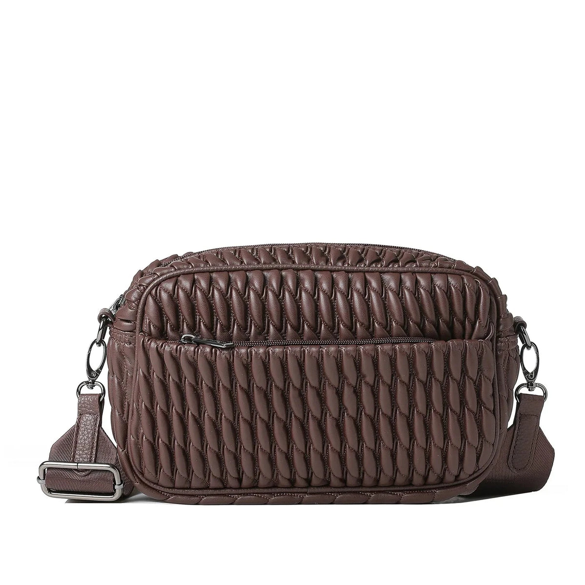 Sac photo en cuir végan gaufré - chocolat