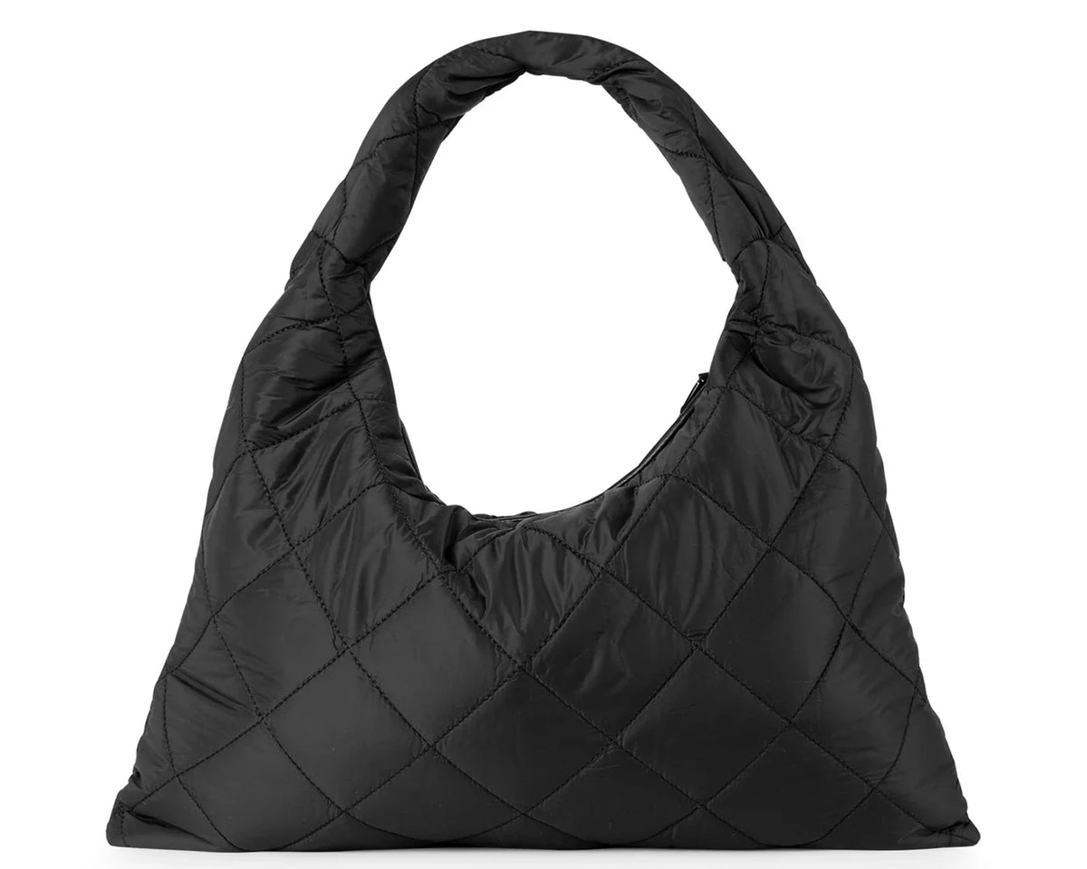 Quilted matte puffer hobo tote