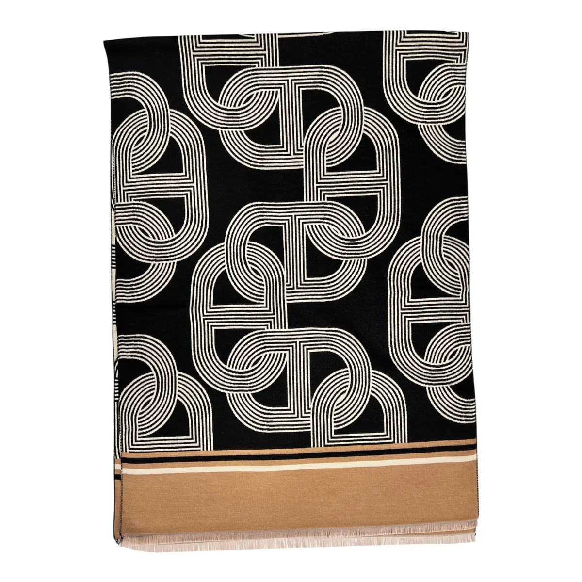 Cashmere blend chain link print - black