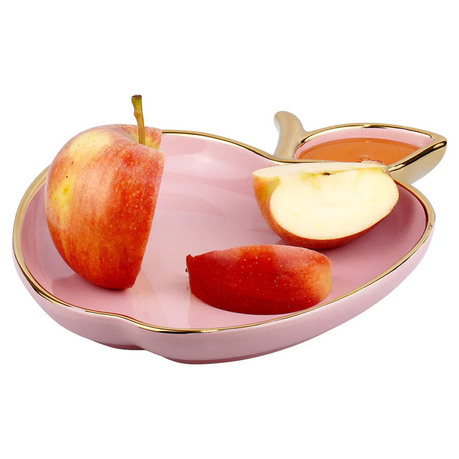 Plat en porcelaine en forme de pomme avec bordure dorée