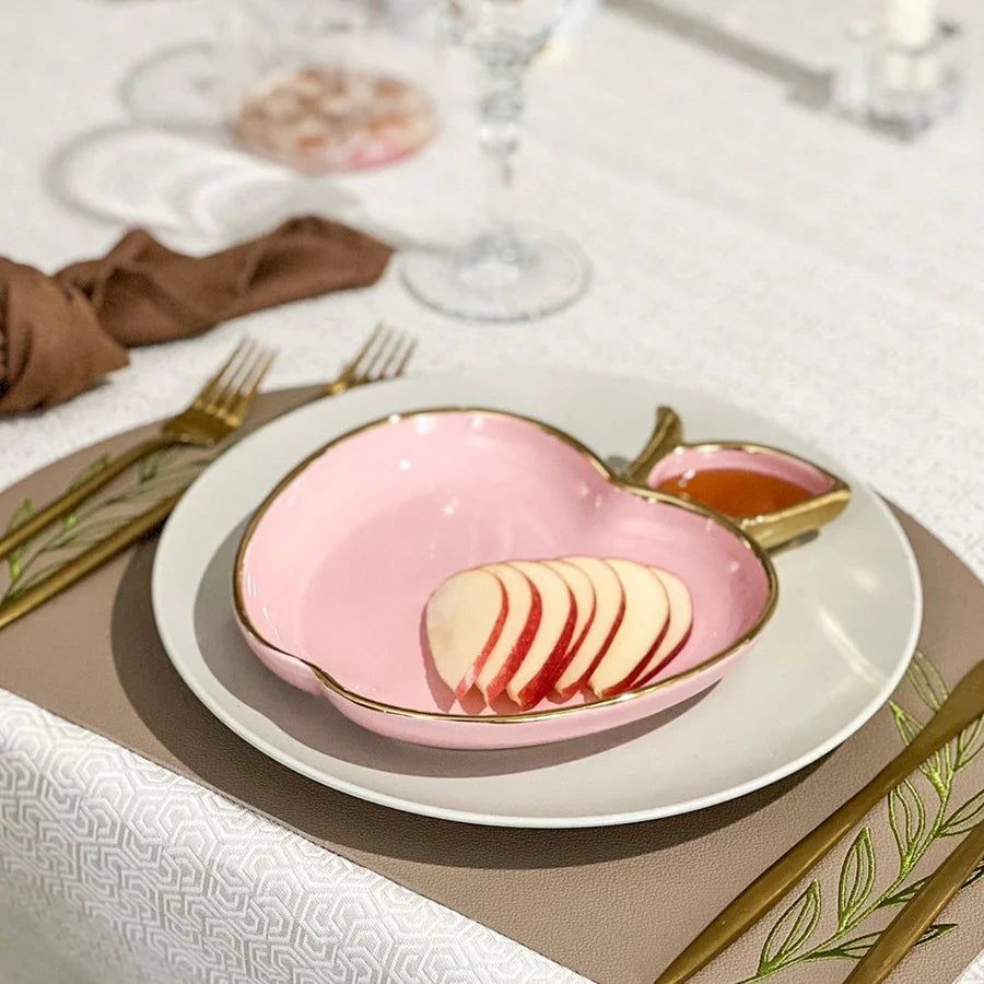 Porcelain Apple Shaped Dish with Gold Trim - pink