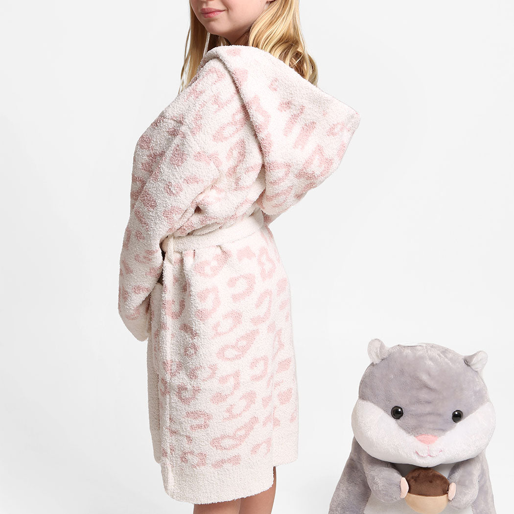 Peignoir à capuche doux et luxueux à imprimé léopard pour préadolescents