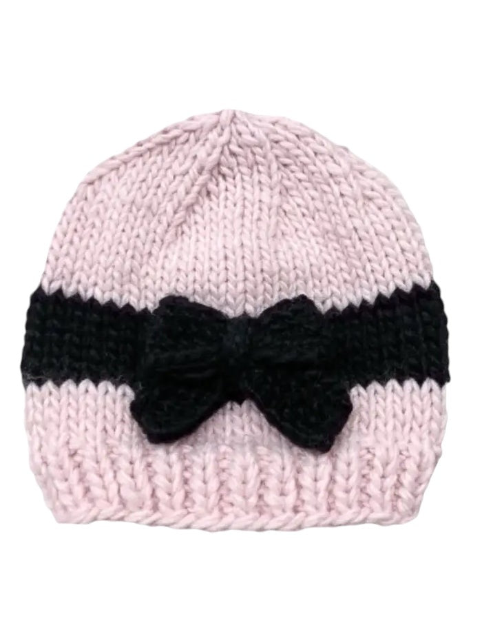 Bonnet rose et noir avec nœud pour bébé