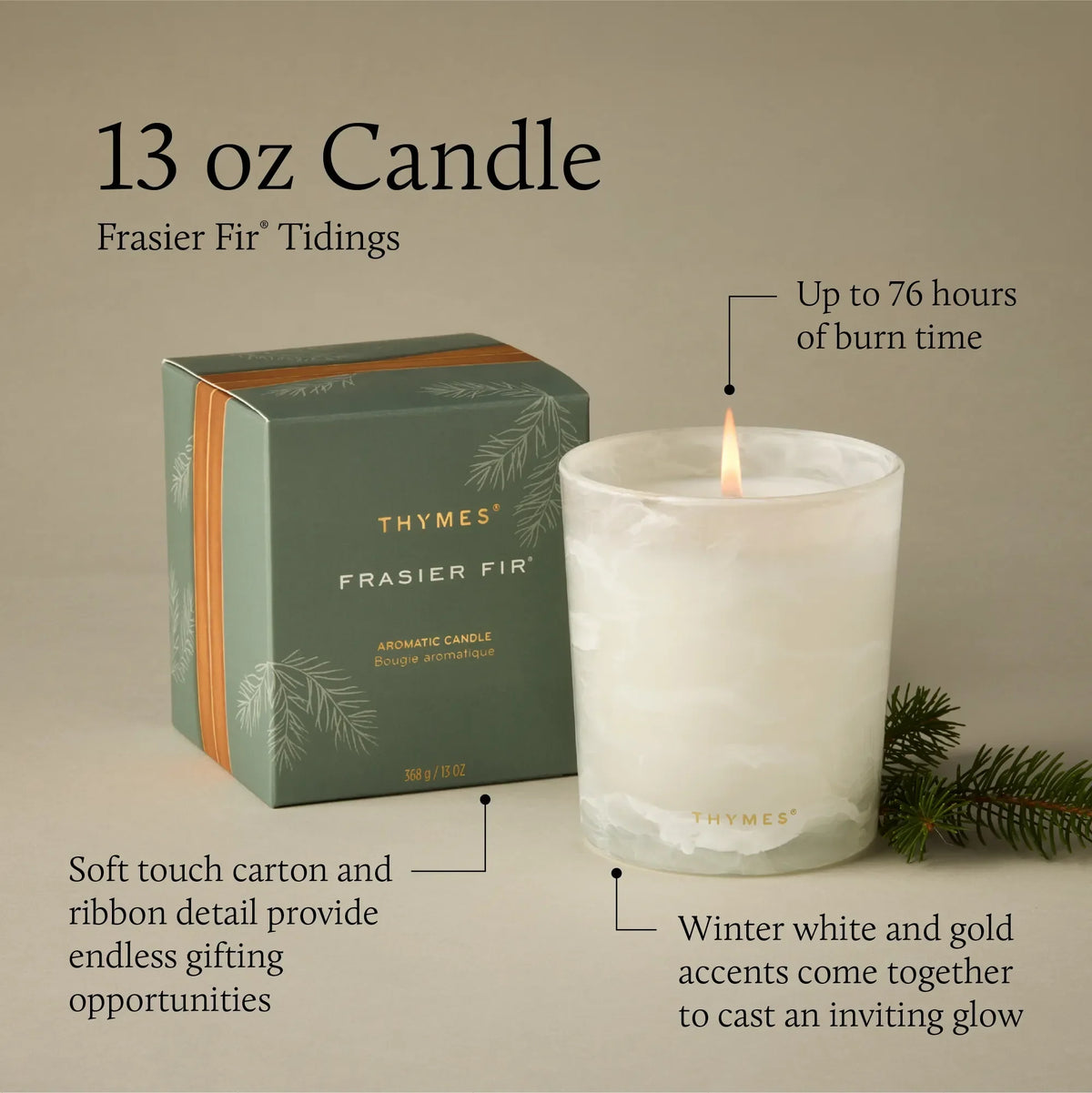 Thymes - BOUGIE FRASIER FIR 3 MÈCHES à carreaux