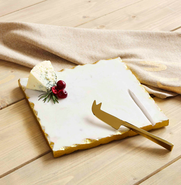 Ensemble de planches à fromage en marbre à bordure dorée