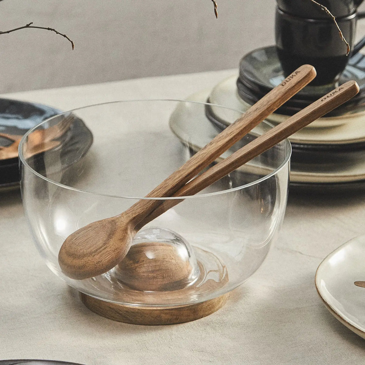 Acacia Wood and Glass Serving Bowl