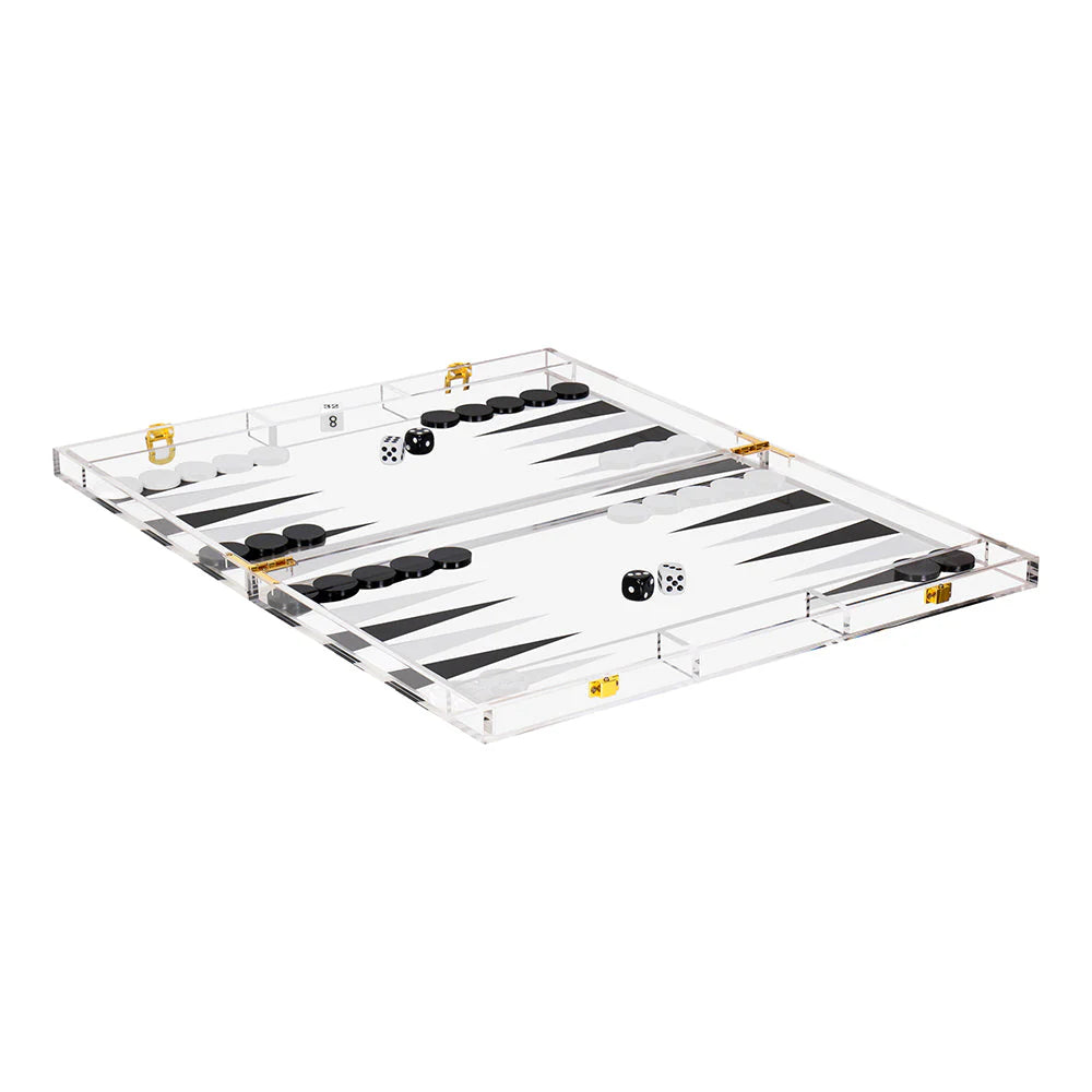 Jeu de backgammon en Lucite massif de 16 pouces