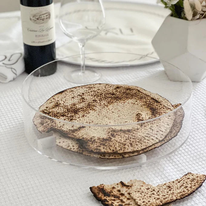 Assiette ronde en lucite transparente pour matza