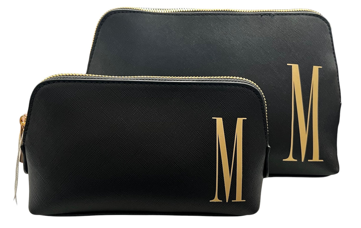 Initialed Cosmetic Bag -Black