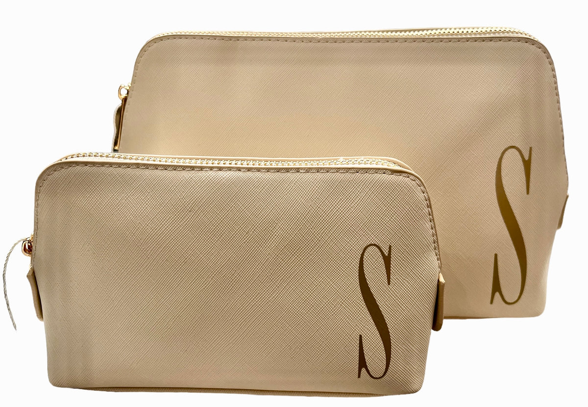 Initialed Cosmetic Bag -Cream