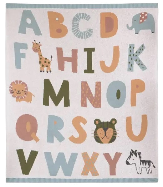 Couverture bébé en coton bio Alphabet bleu