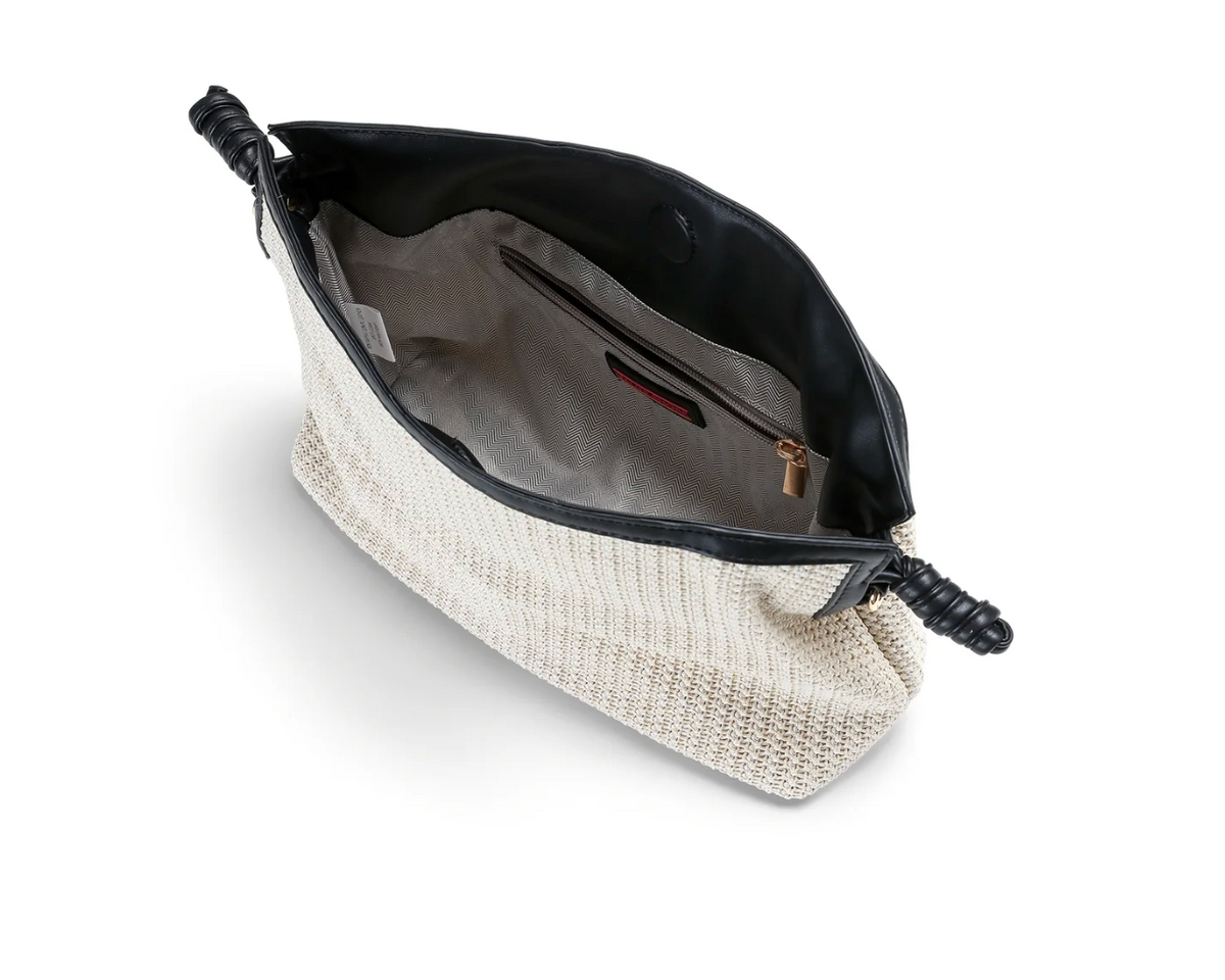 black trim raffia convertible crossbody bag