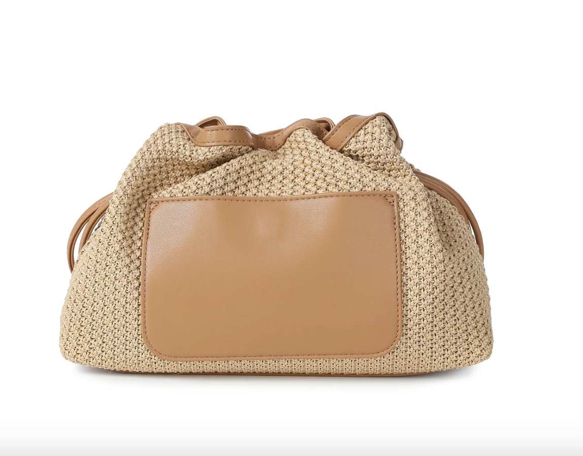 Sac bandoulière convertible en raphia beige