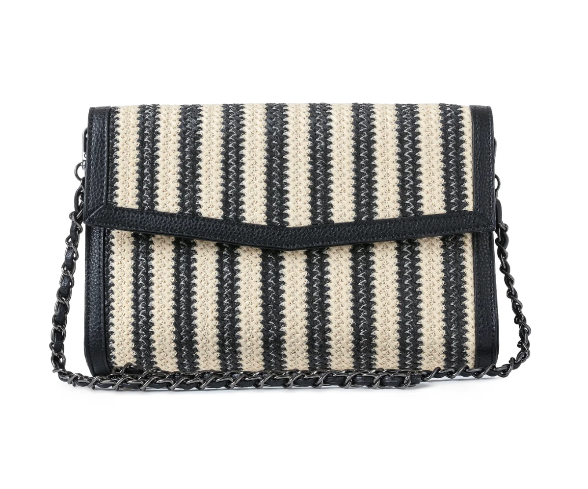 pochette en raphia à rayures noires