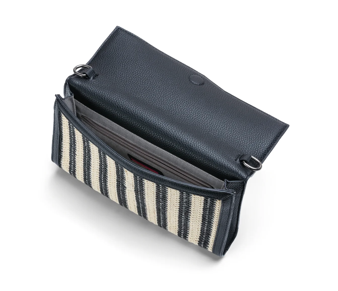 pochette en raphia à rayures noires