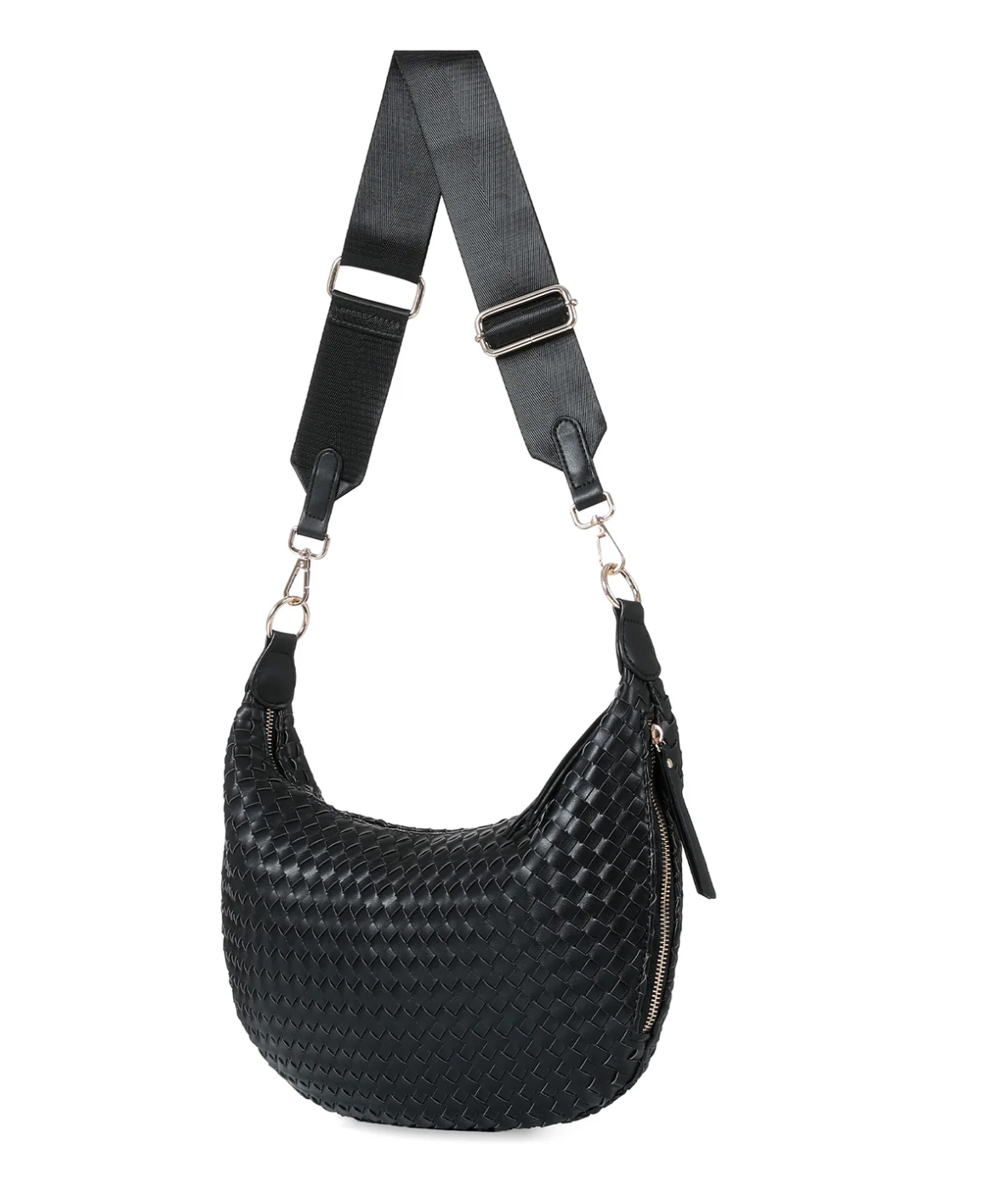 Sac à bandoulière unique en similicuir tissé – Noir