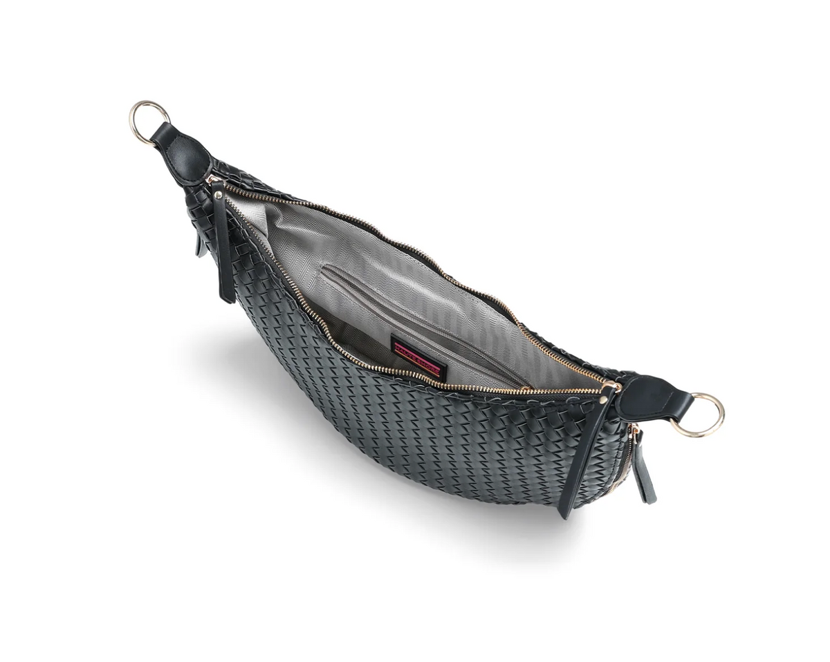 Sac à bandoulière unique en similicuir tissé – Noir