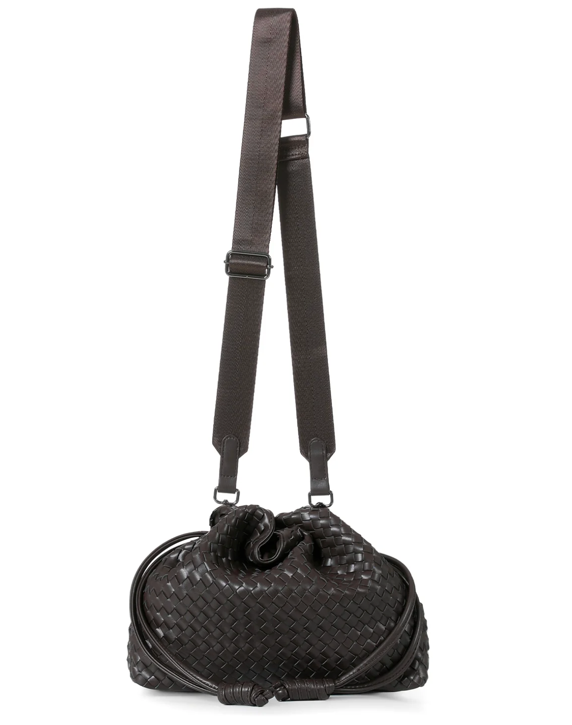 woven vegan leather drawstring convertible crossbody - java
