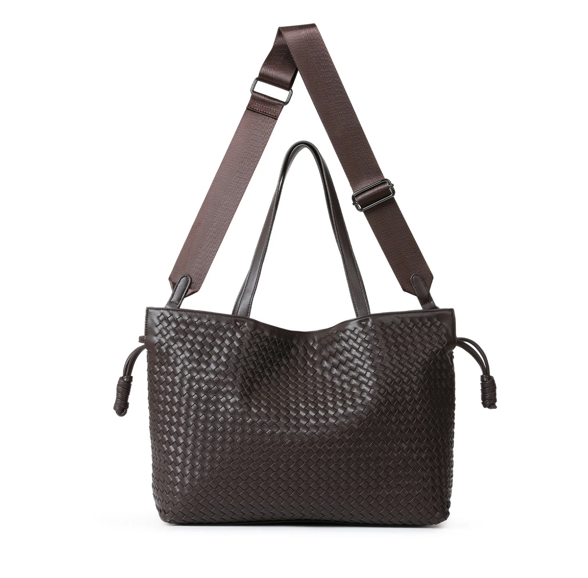 woven vegan leather tote- java