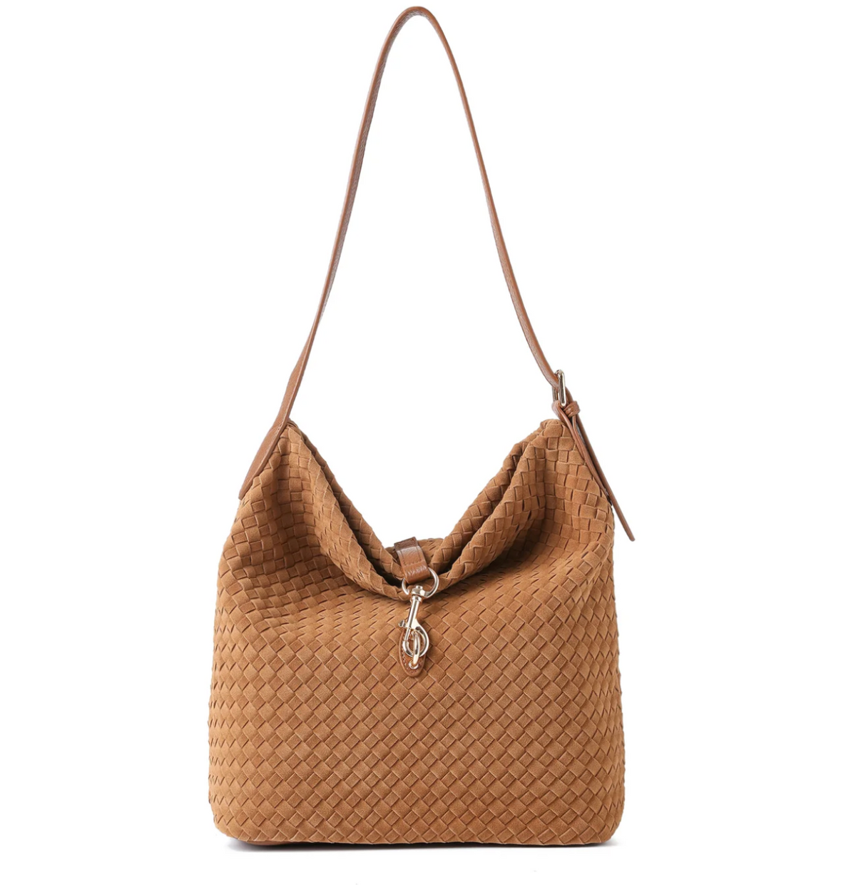 woven vegan suede shoulder bag - saddle