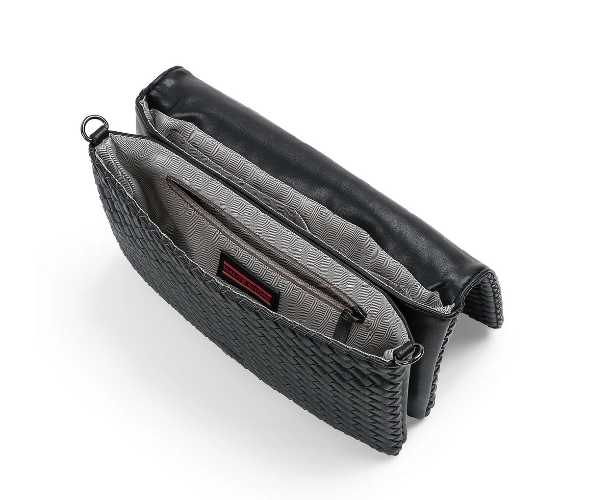 woven vegan leather crossbody bag - black