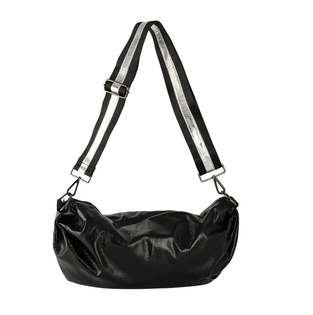 Sac à bandoulière unique en similicuir métallisé noir
