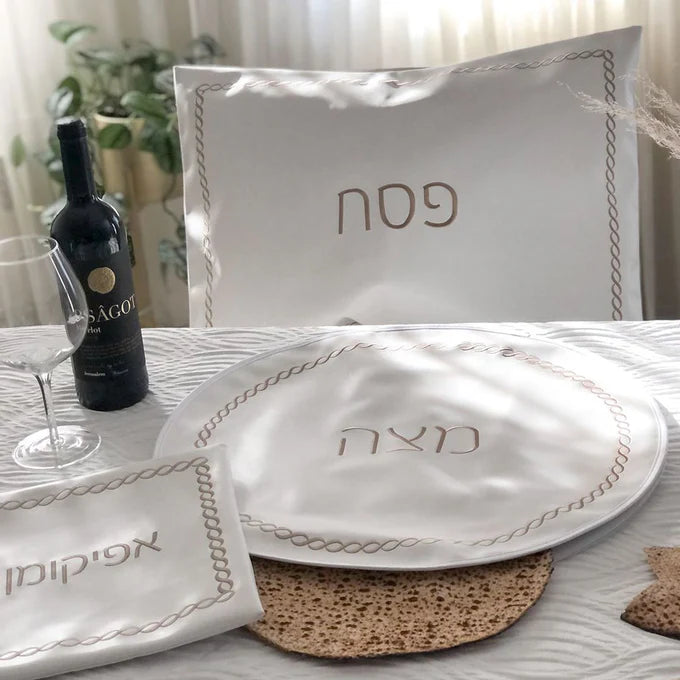 braided design seder set- silver