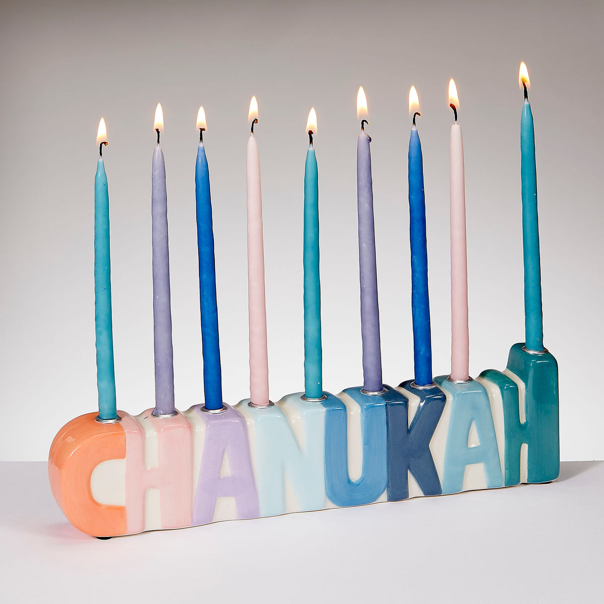 CHANUKAH Candle Menorah Hand Painted Ceramic