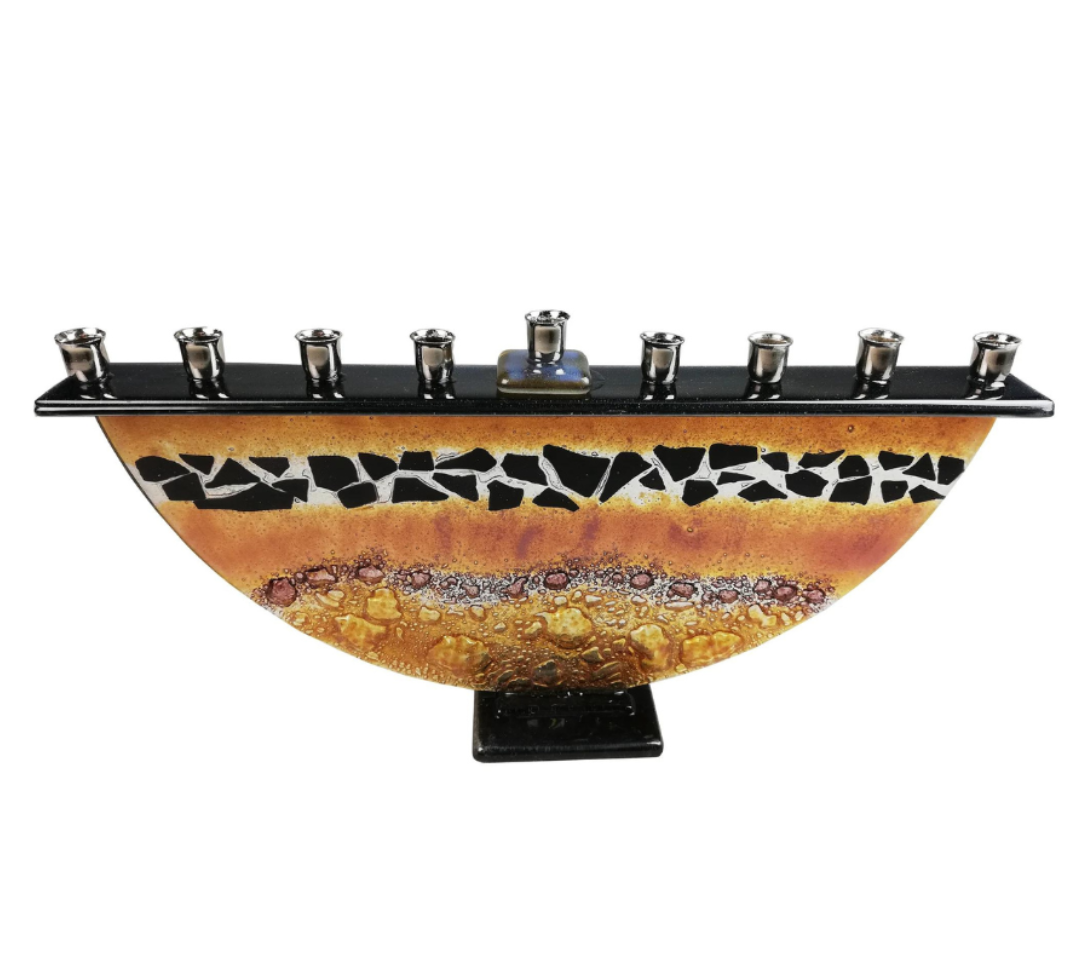 Fused Glass Menorah - Handmade - Judaica - Flakes