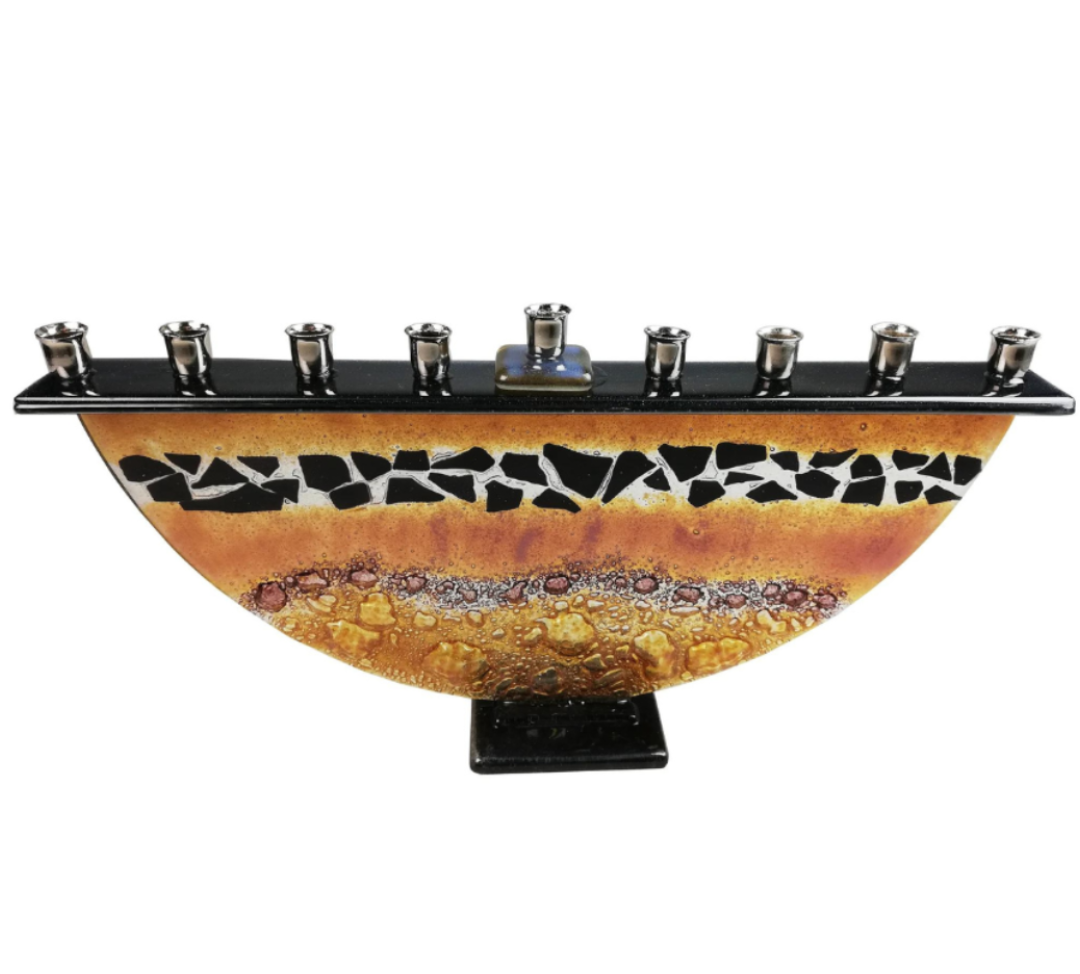 Fused Glass Menorah - Handmade - Judaica - Flakes