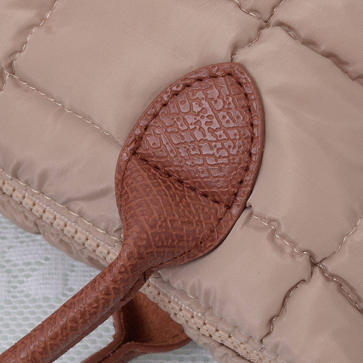 Quilted Puffer Satchel/Crossbody Bag - taupe