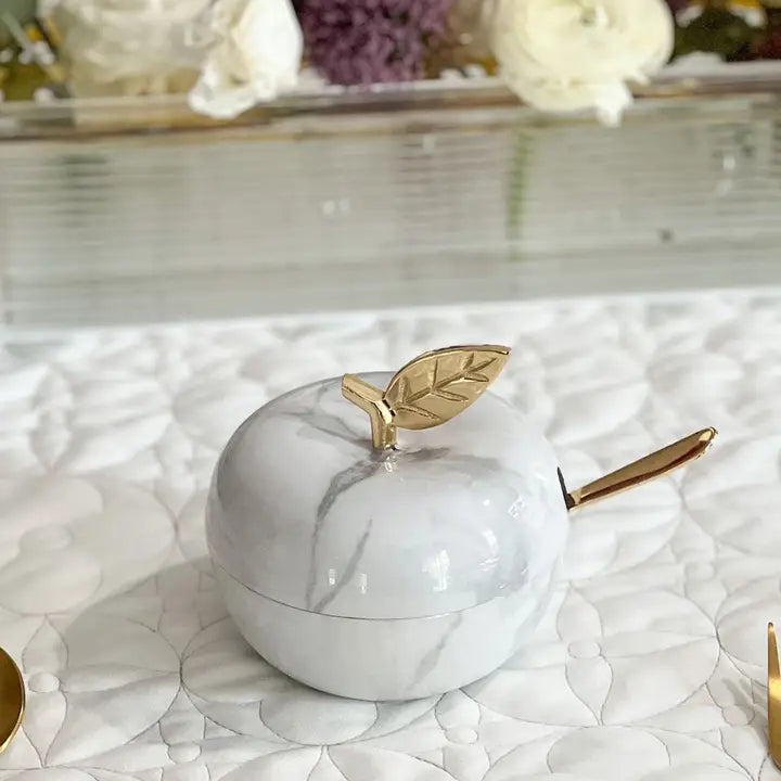 Pot à miel en marbre blanc - Doré
