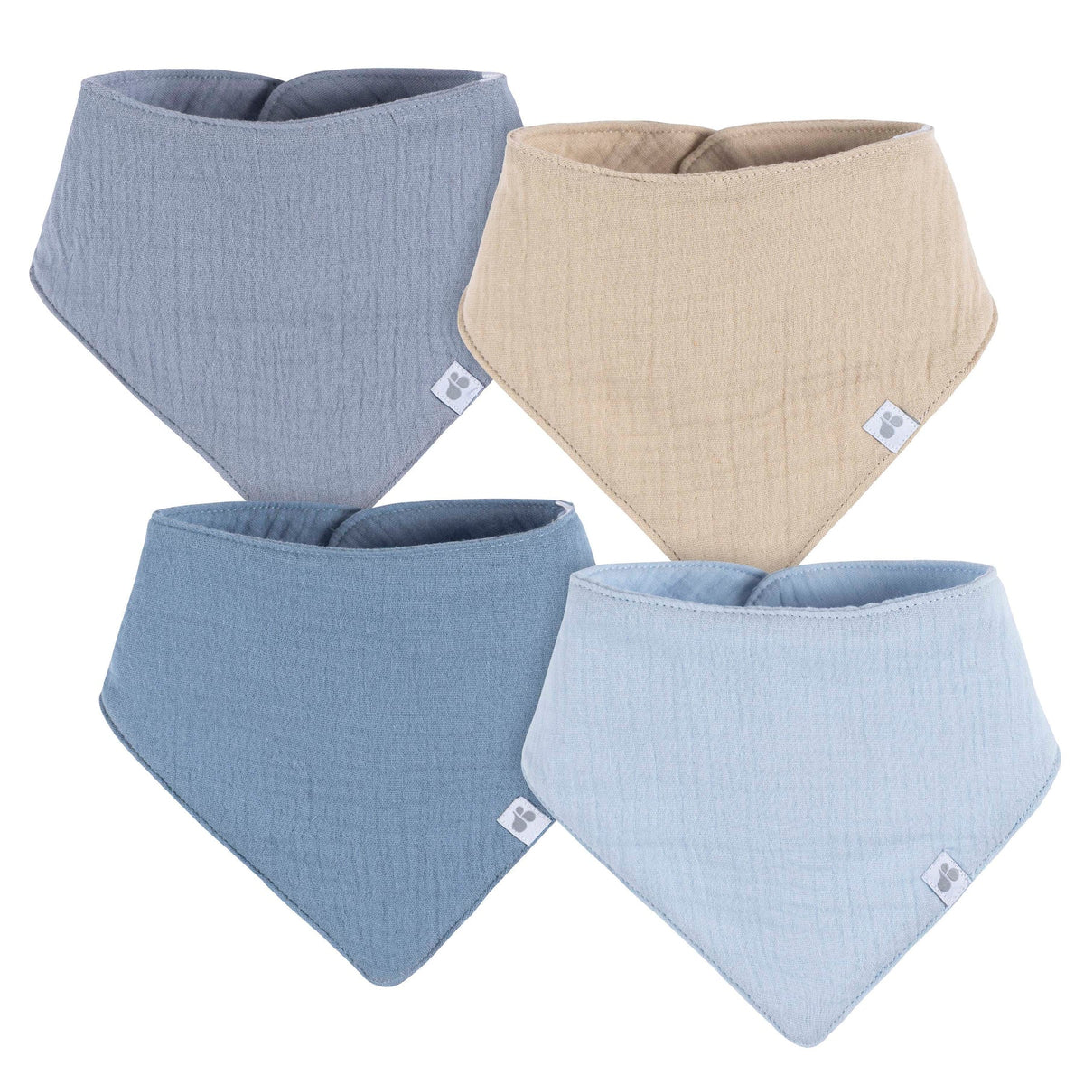 Lot de 4 bavoirs bandanas en mousseline - Bleu