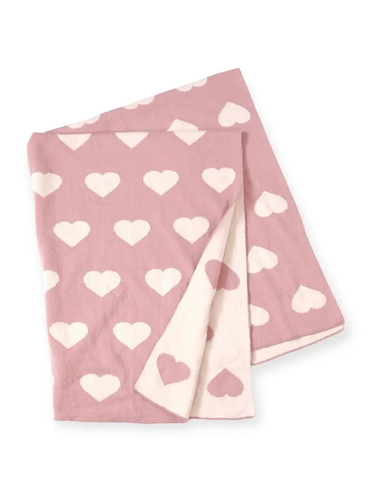Couverture tricotée réversible en coton bio pour bébé motif cœurs
