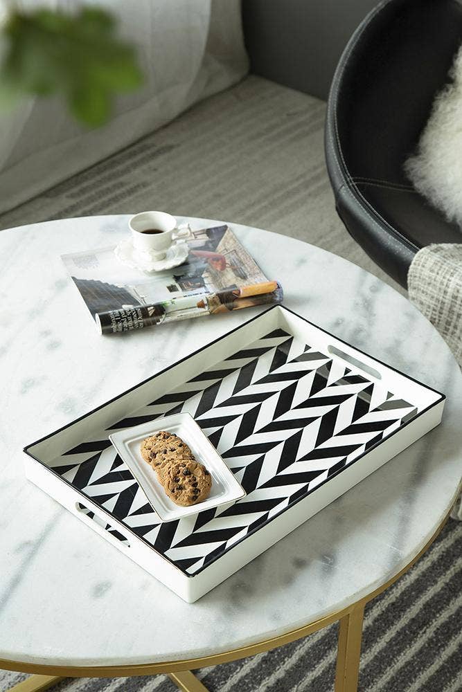 Black and white zigzag Tray- medium