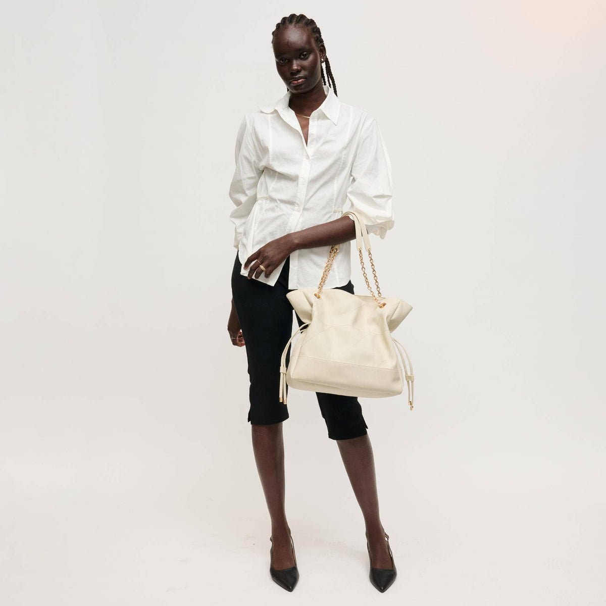 Cinched quilted Tote - ivory