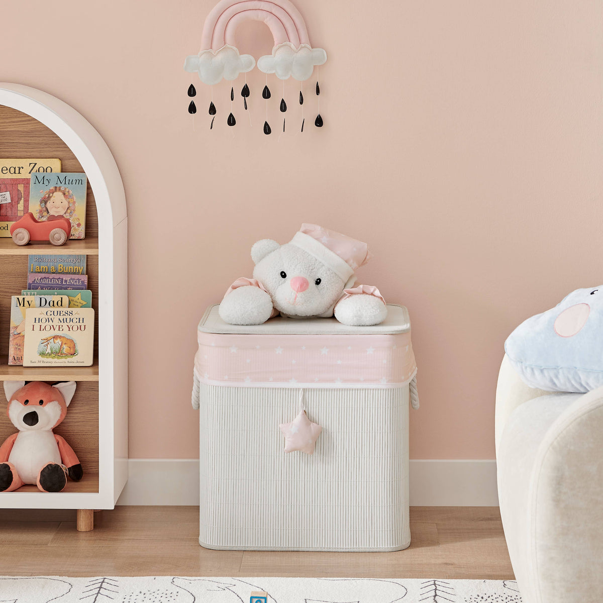 personalized Pink Teddy Bear Plush Bamboo storage box/Hamper