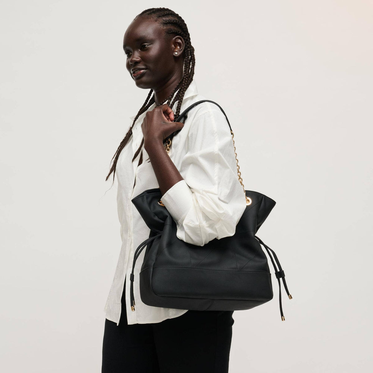 Sac cabas matelassé à cordon - noir