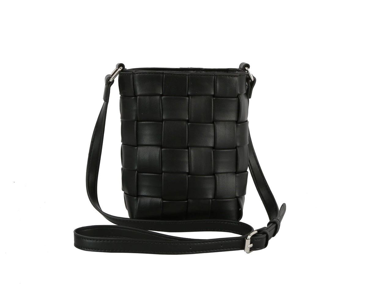 woven crossbody shoulder bag - black