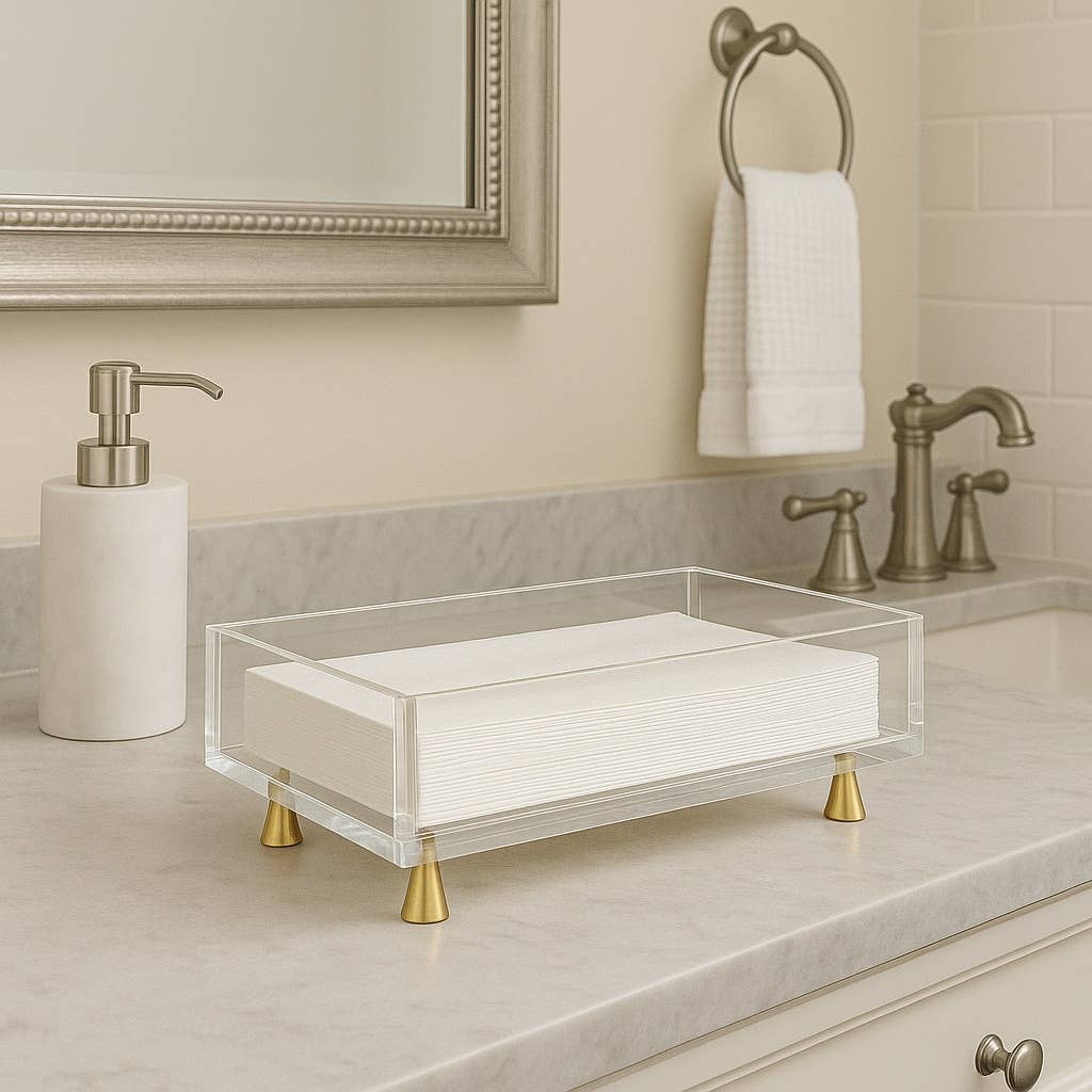 Footed Guest Towel Holder, Gold
