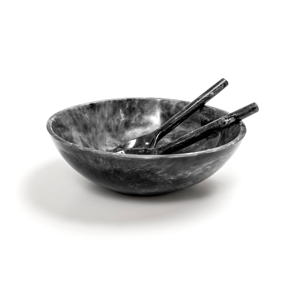 Resin Bowl and servers - Black & White Swirl