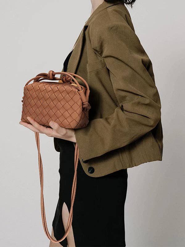 Woven Zipper Crossbody Bag - brown