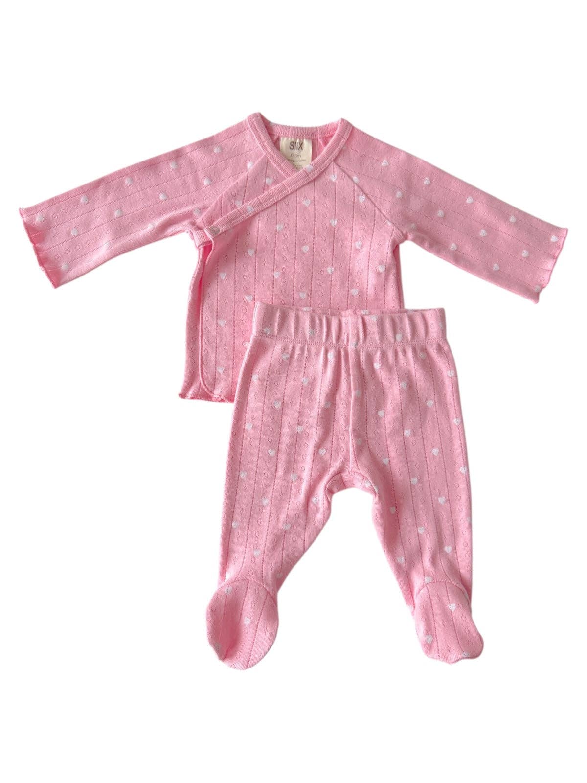 Pink with White Heart / Organic Pointelle Newborn Set