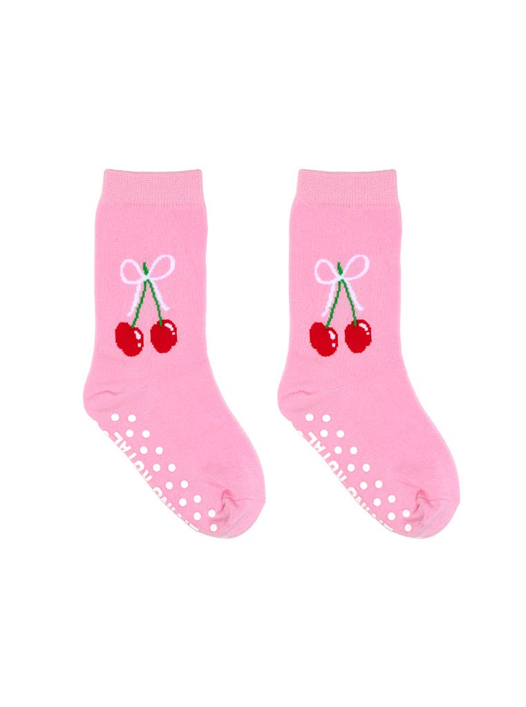 Chaussettes montantes 3D pour enfants - Motif cerises avec nœud