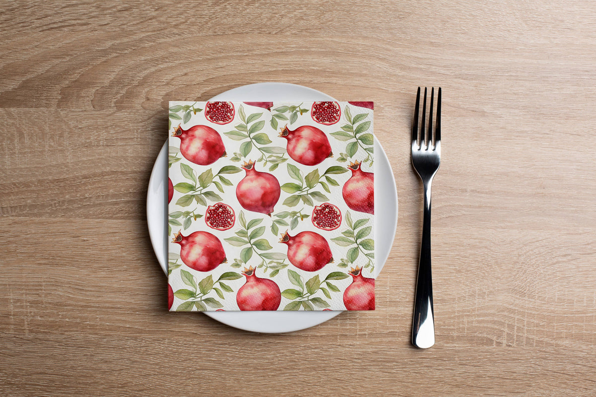 Serviette de cocktail à motif de grenade et de verdure