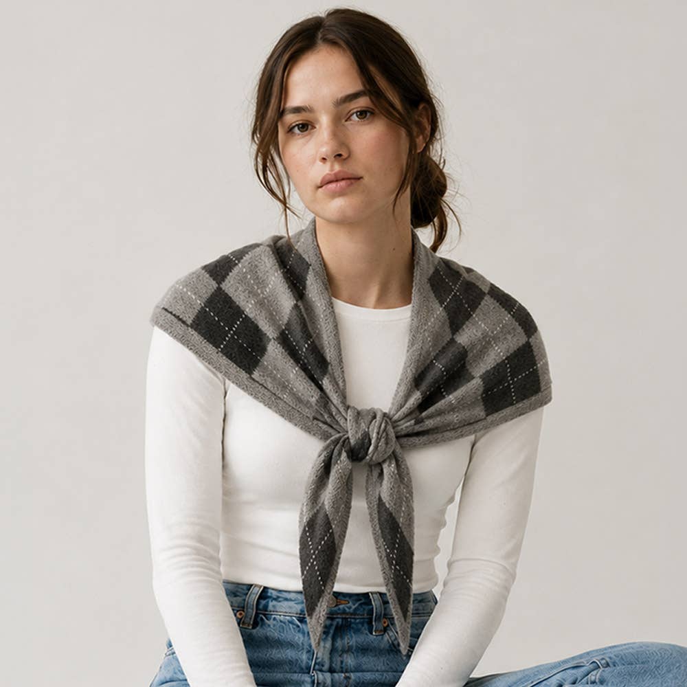 Argyle Knitted Triangle Scarf Wrap