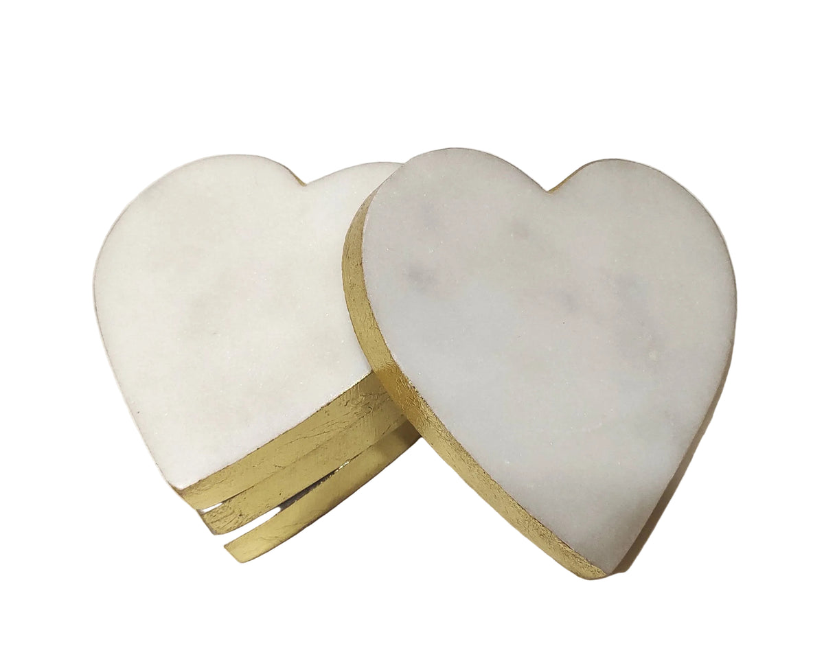 Set of 4 White Marble heart Coasters