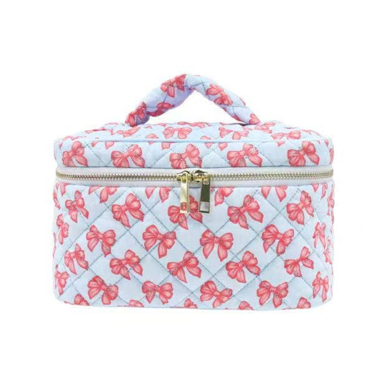 Trousse de Toilette Matelassée Nœud Ruban Bleu