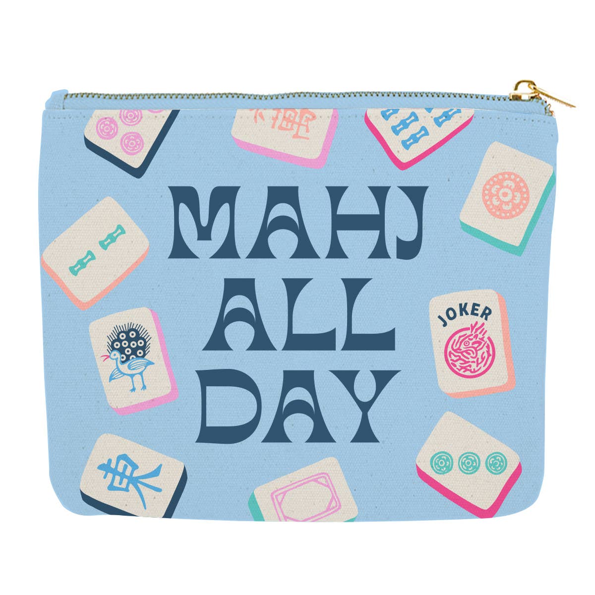 Pochette zippée en toile pour cartes de mahjong | Mahjong toute la journée