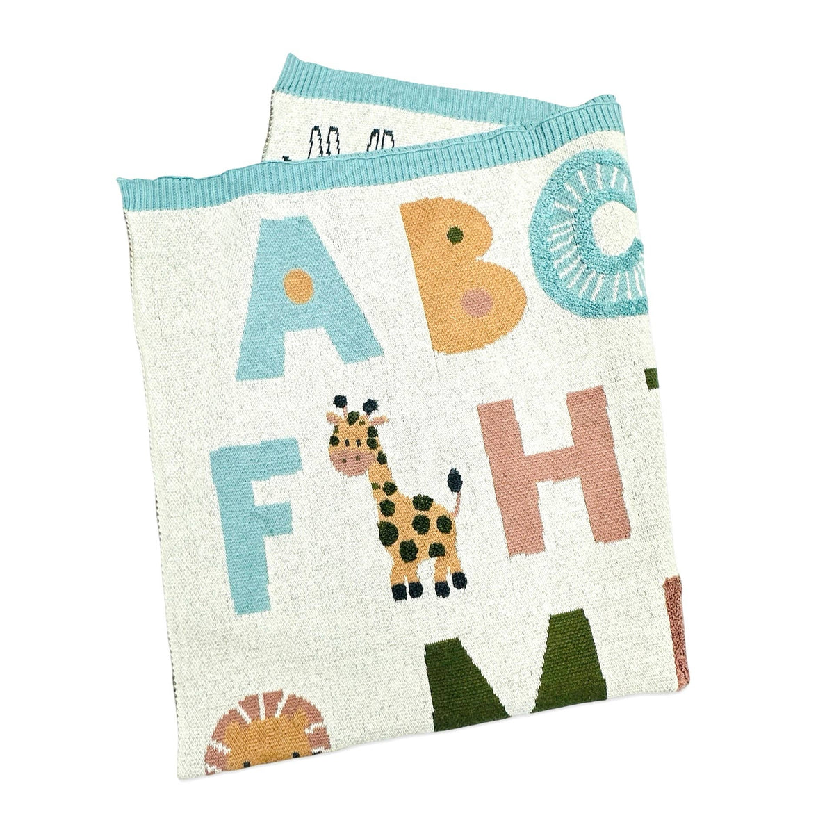 Couverture bébé en coton bio Alphabet bleu
